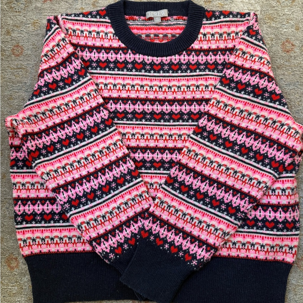 J. Crew Adorable Pink and Red Knit Sweater with hearts!